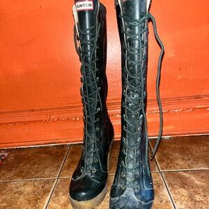 Hunter Women's Black Lace-Up Rain Boots